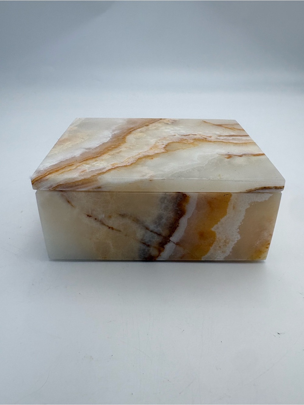 Polished Onyx Decorative Storage Box in Cream and Brown